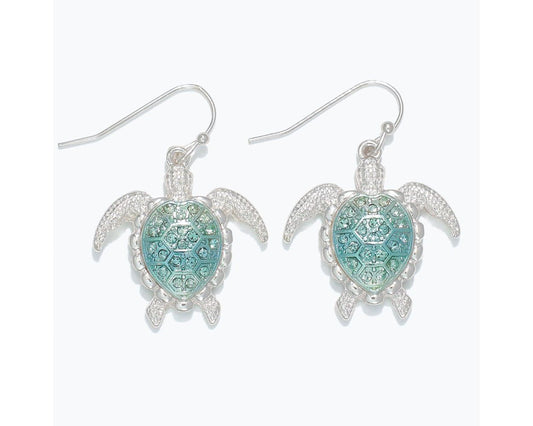 Aqua & Silver Turtle Earrings (PBB)