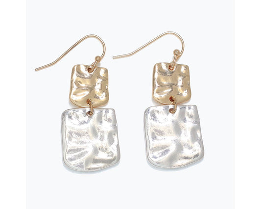 Hammered Two Tone Drop Earrings (PBB)