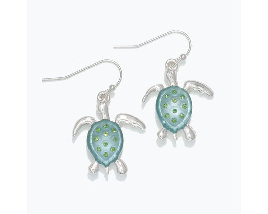 Mint w/ Green Crystals Turtle Earrings (PBB)