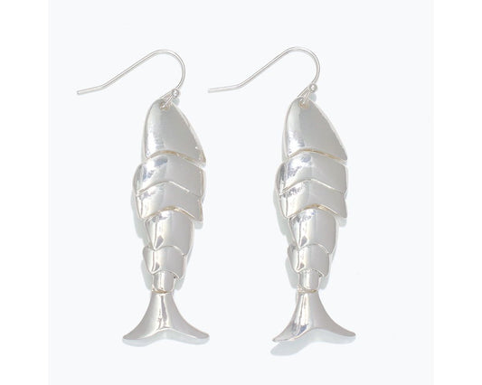 Silver Segmented Fish Earrings (PBB)