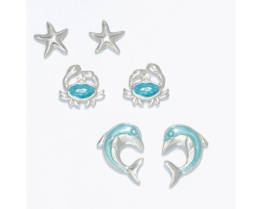 Silver & Aqua Sea Creatures Trio Earrings (PBB)