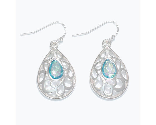 Silver Cutouts w/ Blue Teardrop Earrings (PBB)