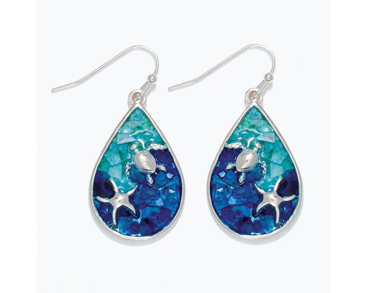 Turte & Starsfish on Shell Inlay Earrings (PBB)