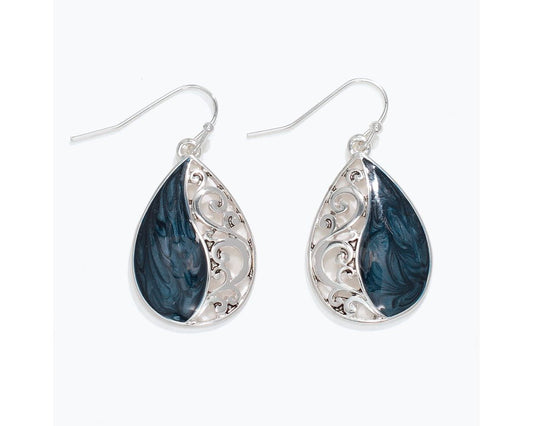 silver filigree w/ Navy Swirls Earrings (PBB)