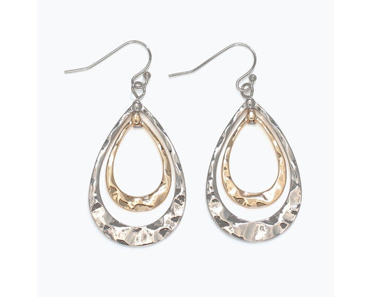 Polished Hammered Two Tone Teardrop Earrings (PBB)