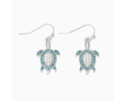 Turtle w/ Aqua Crystals Earrings (PBB)