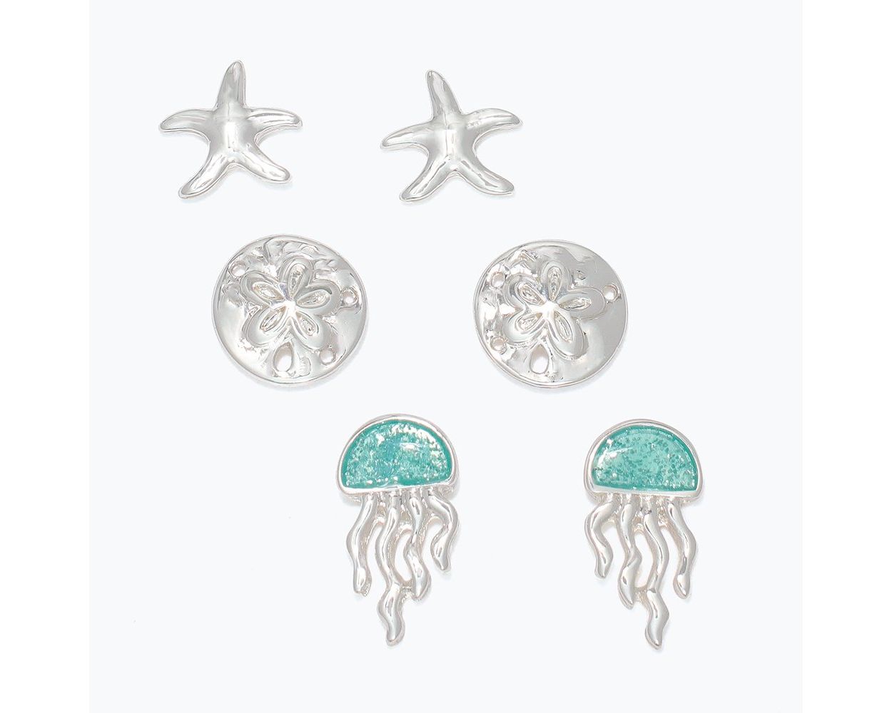 Silver & Mint Sea Life Trio Earrings (PBB)
