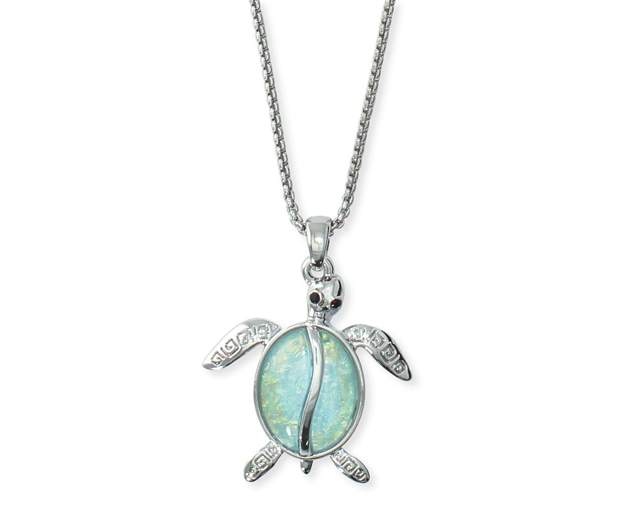 Silver Sea Turtle w/ Aqua Necklace (PBB)