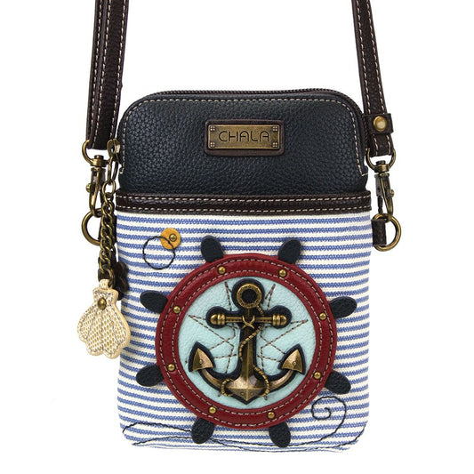 Anchor & Ships Wheel Cellphone Xbody Purse 5"x7.5" (CHB)