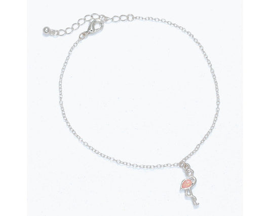 Silver Flamingo w/ Pink Glitter Anklet (PBB)