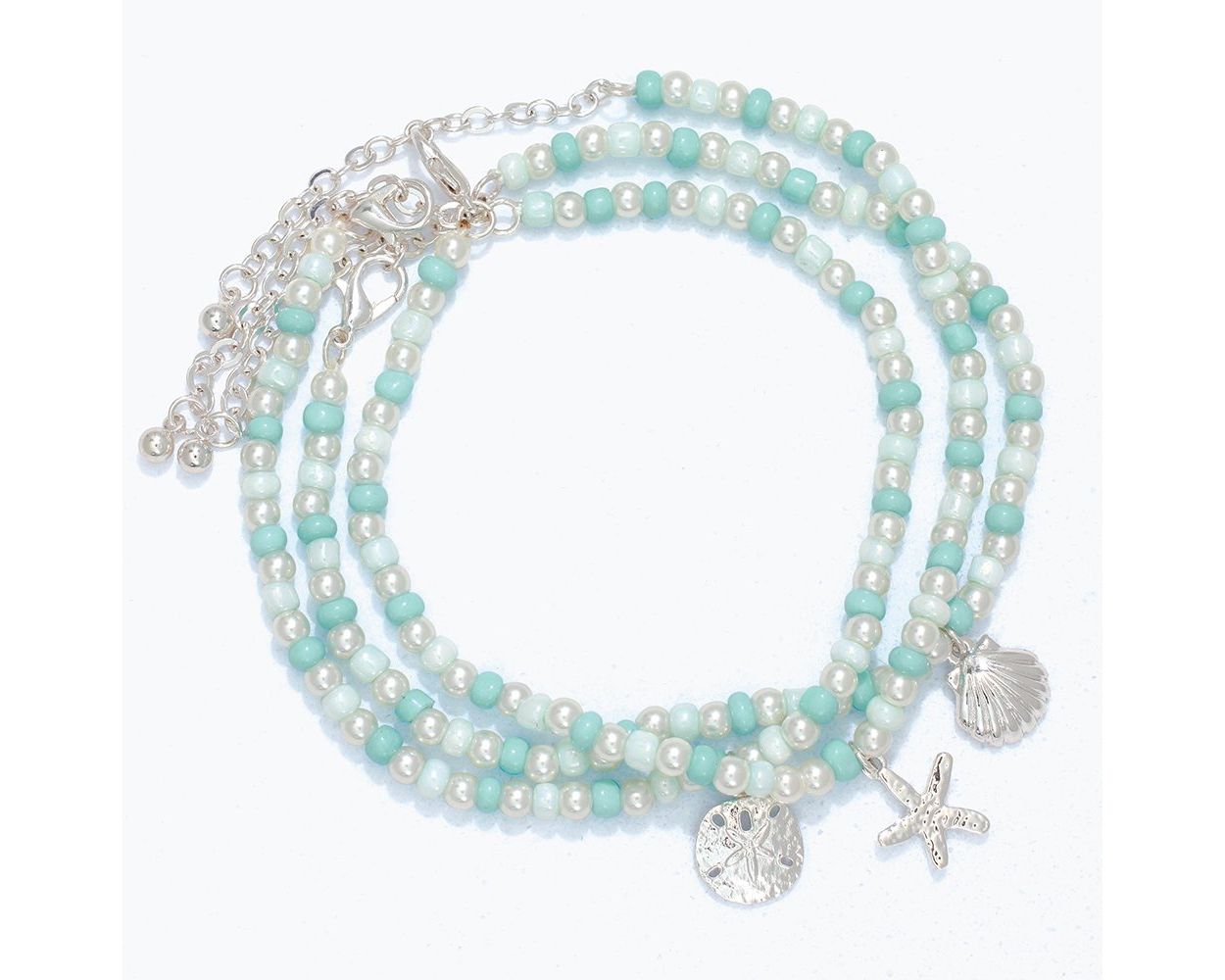 Mint & White Beads w/ Silver Sea Life (various ) Bracelet (PBB)