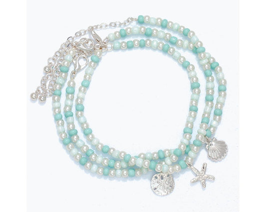 Mint & White Beads w/ Silver Sea Life (various ) Bracelet (PBB)