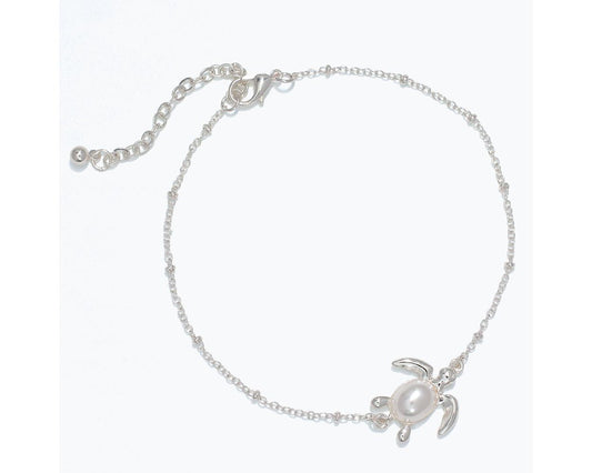Silver & Pearl Turtle Anklet (PBB)