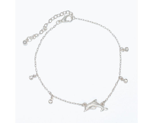 Silver Dolphine w// Crystal Dangles Anklet (PBB)
