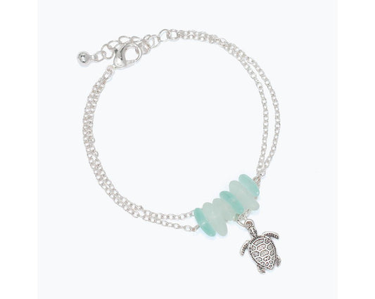 Silver Sea Turgle w/ Sea Glass Anklet (PBB)