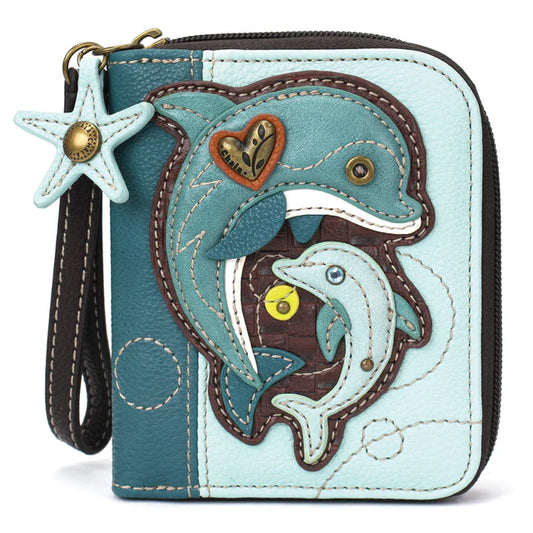 Dolphin Zip Around Wallet 5"x6" (CHB)