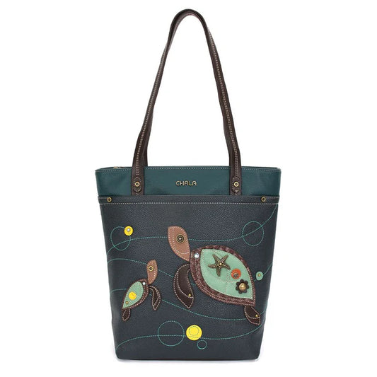 Pair of Sea Turtles Navy Deluxe Everyday Tote 13.5"x13.75" (CHB)