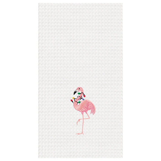 Flamingo w/ lights Christmas Waffle Weave Kitchen Towel 18x27 (CF)