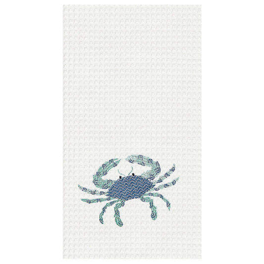 Green & Blue Crab Waffle Weave Kitchen Towel 18x27" (CF)