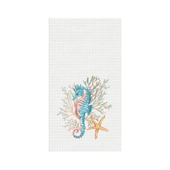 Seahorse in Coral Waffle Weave Kitchen Towel 18x27" (CF)