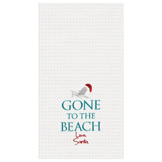 Santa Hat on Beach Chair Christmas Waffle Weave Kitchen Towel 18x27 (CF)