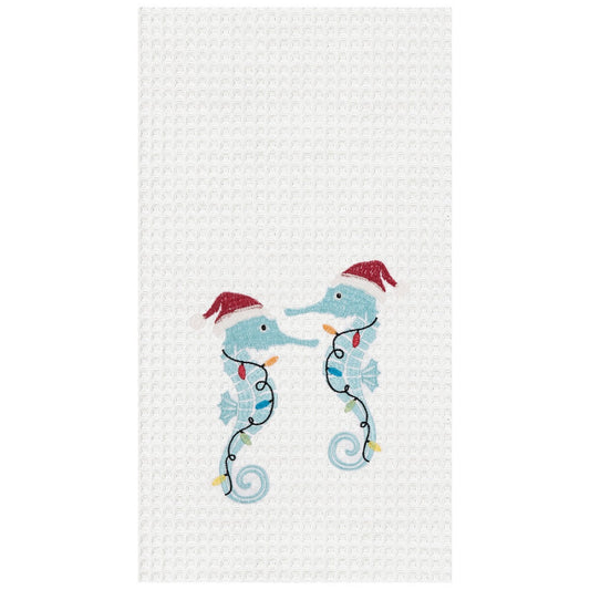 Festive Seahorse Christmas Waffle Weave Kitchen Towel 18x27 (CF)