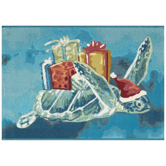 Santa Sea Turtle -  24x34 Non-Skid Indoor Outdoor Weaved Mat (TOI)