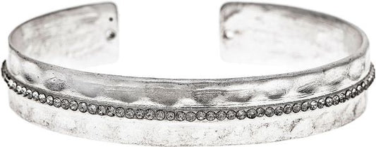 Matte Silver Crystal Line Cuff Bracelet (RJC)