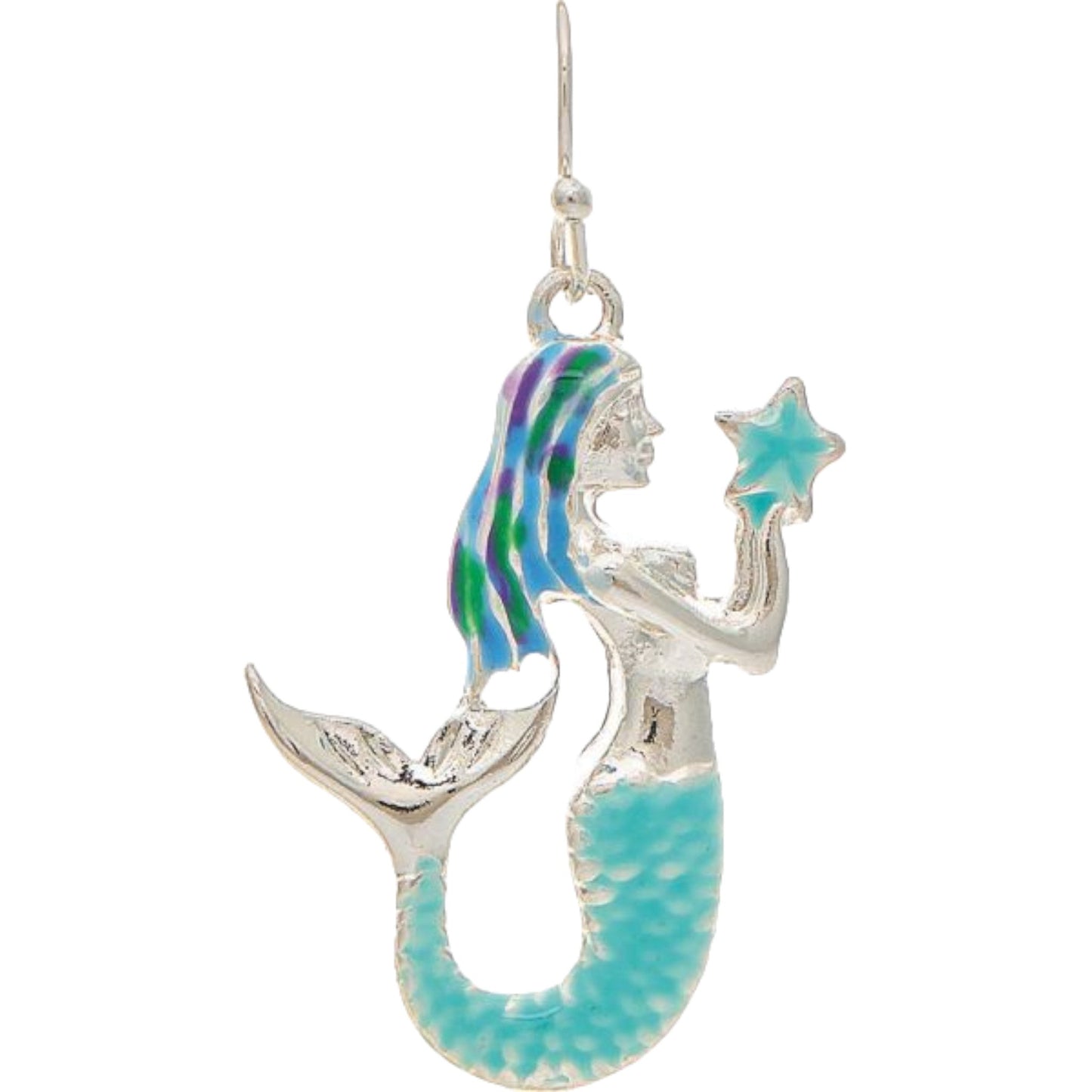 Silver Blue Painted Mermaid Earrings (RJC)