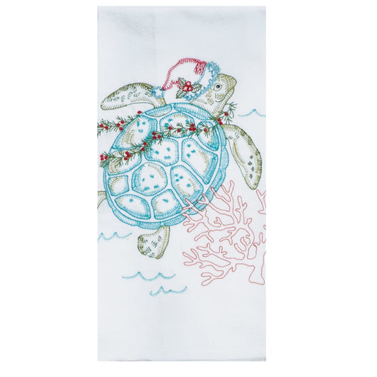 Christmas Sea Turtle 17.5x28 Flour Sack Kitchen Towel (KDD)