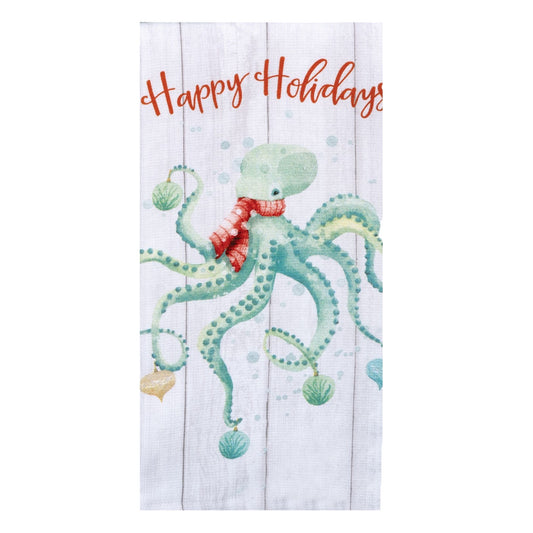 Christmas Octopus 16x28 Terry Cloth Kitchen Towel (KDD)