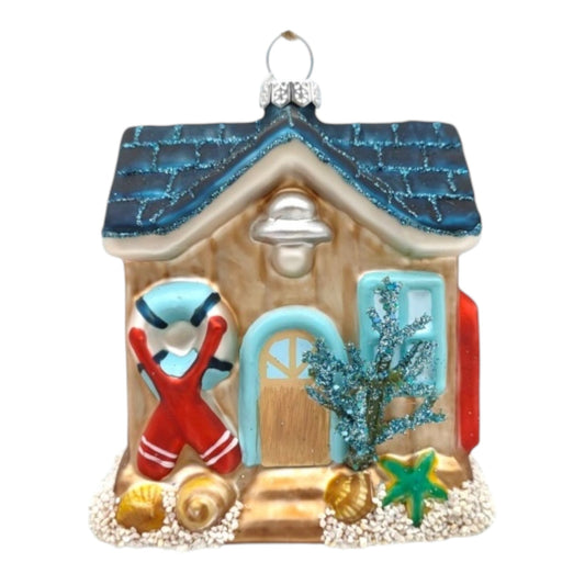 Beach Cottage Glass Ornament (D2D)