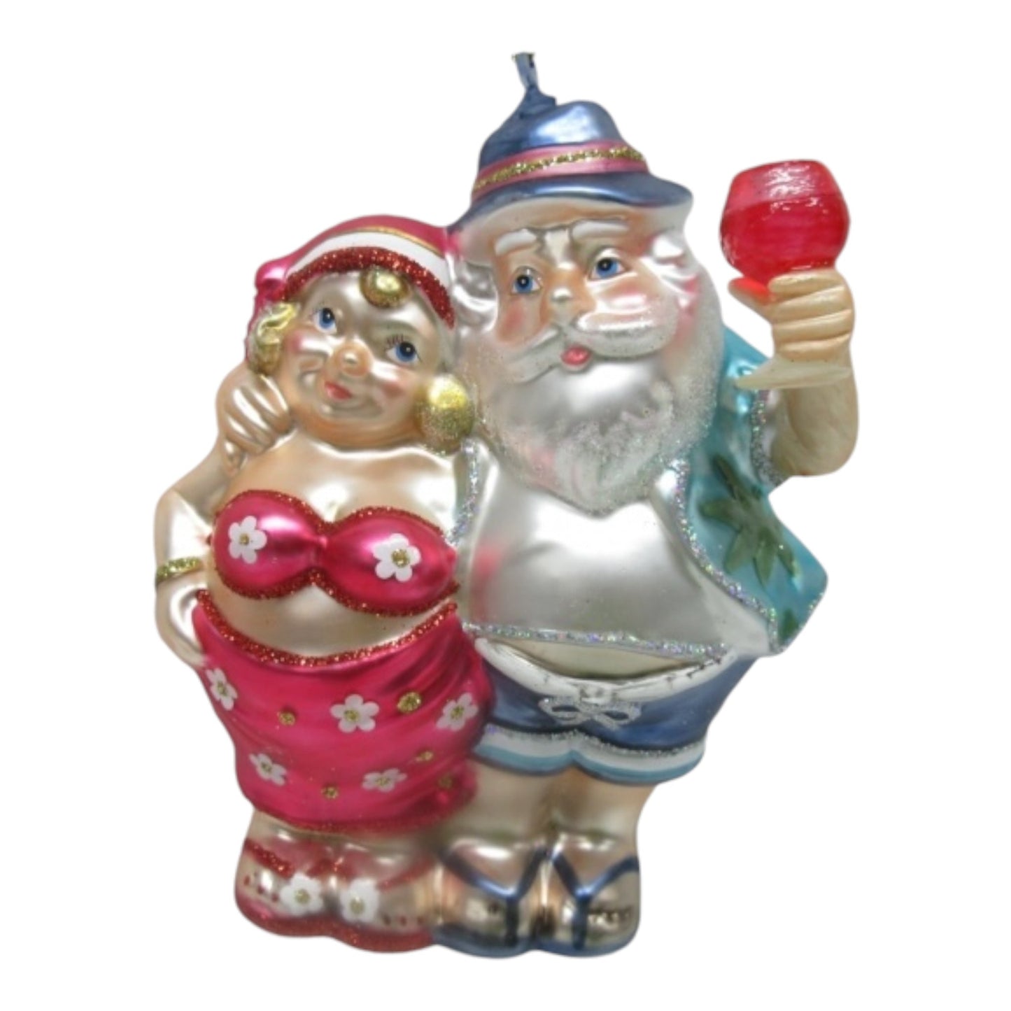 Tropical Mr & Mrs Claus Glass Ornament (D2D)