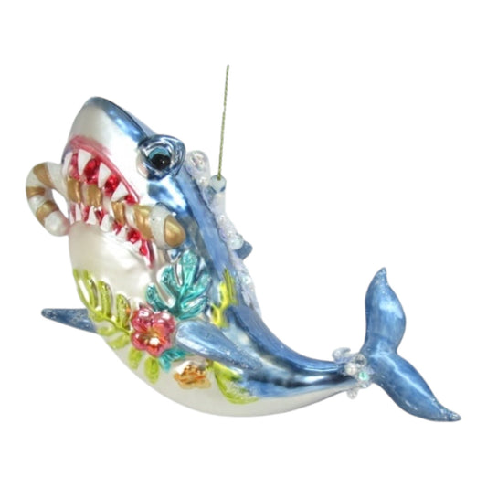 Shark with Candy Cane Glass Ornament (D2D)