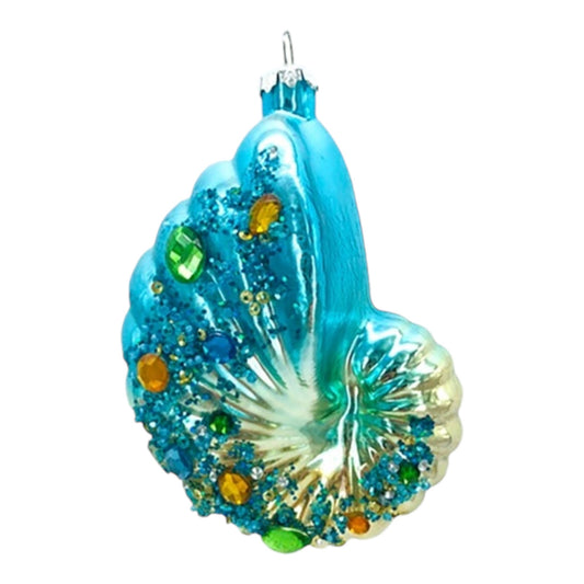 Blue Conch Shell Glass Ornament (D2D)