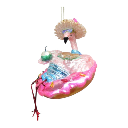 Flamingo Pool Float Glass Ornament (D2D)