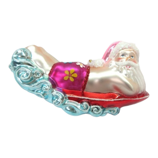 Santa on Boogie Board Glass Ornament (D2D)