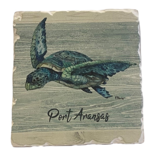 Swiming Sea Turtle w/ Port A Absorbent Coaster (CGL)