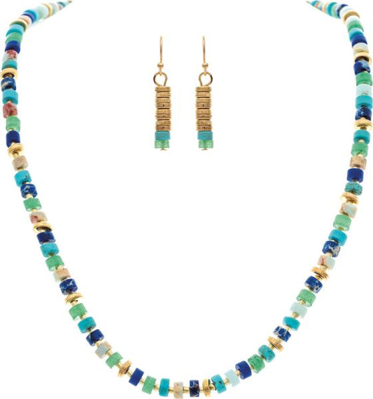 Blue Stack Beads Necklace Set (RJC)