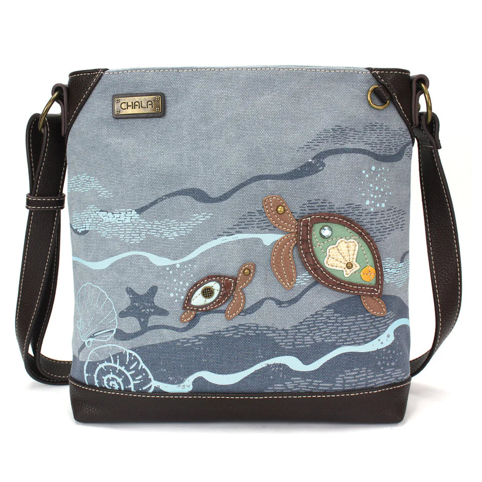 Pair of Sea Turtles Canvas Crossbody Bag 10"x10.5" (CHB)