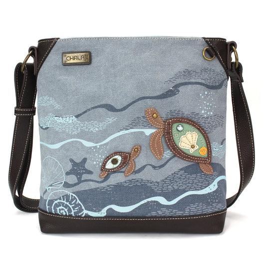 Pair of Sea Turtles Canvas Crossbody Bag 10"x10.5" (CHB)