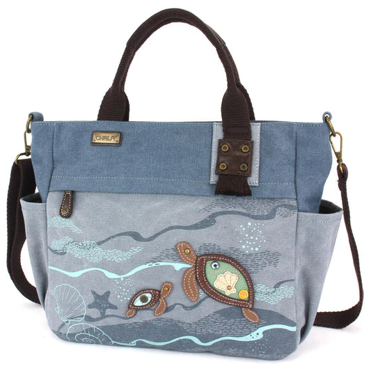 Pair of Sea Turtles Canvas Pocket Tote 15"x11" (CHB)