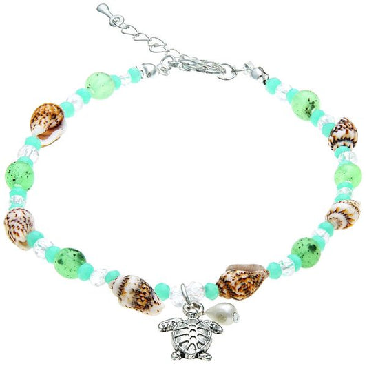 Blue Beads & Shells w/ Turtle Anklet (RJC)