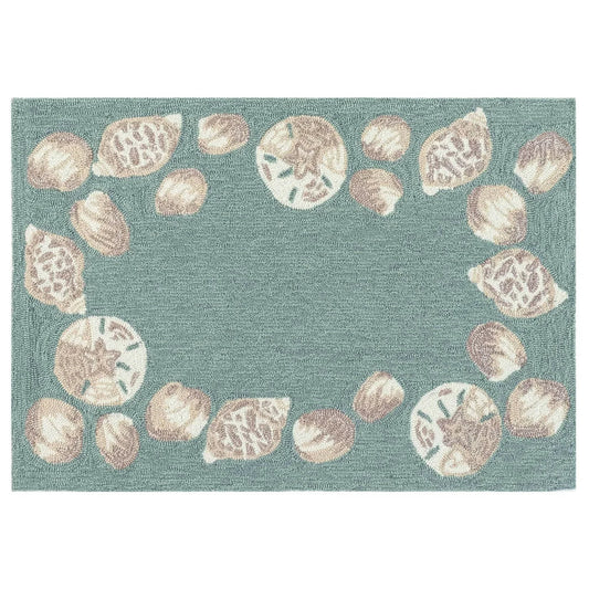 Aqua Boarder Shells 20x30 Indoor Outdoor Rug (TOI)