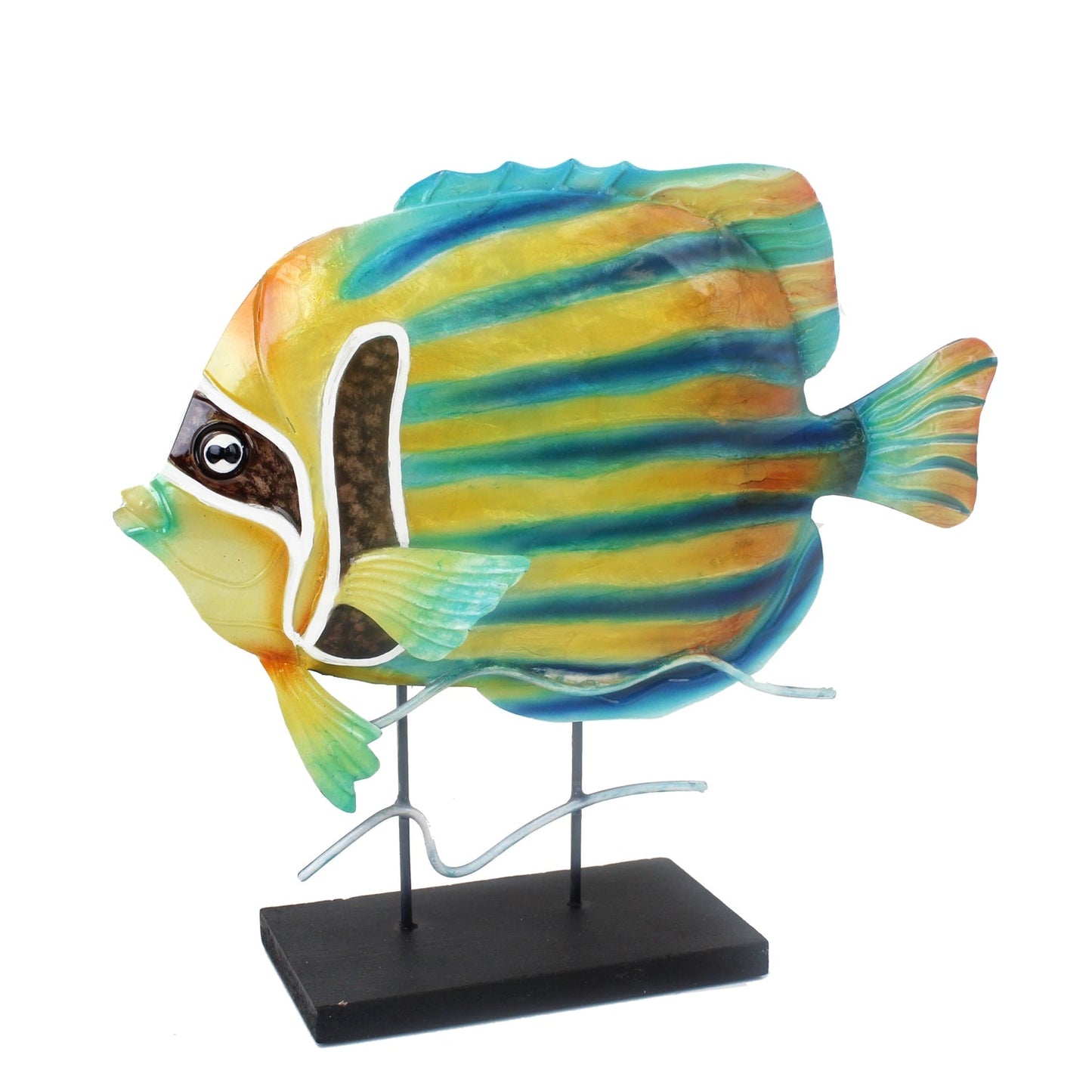 Blue Capiz Metal Fish on stand (B2CS)