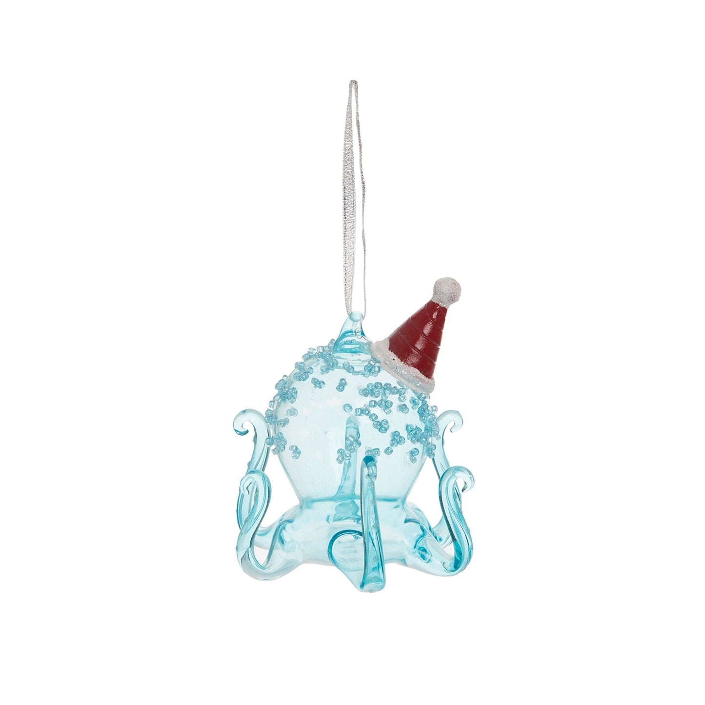 Glass Octopus w/ Stanta Hat Ornament (B2C)