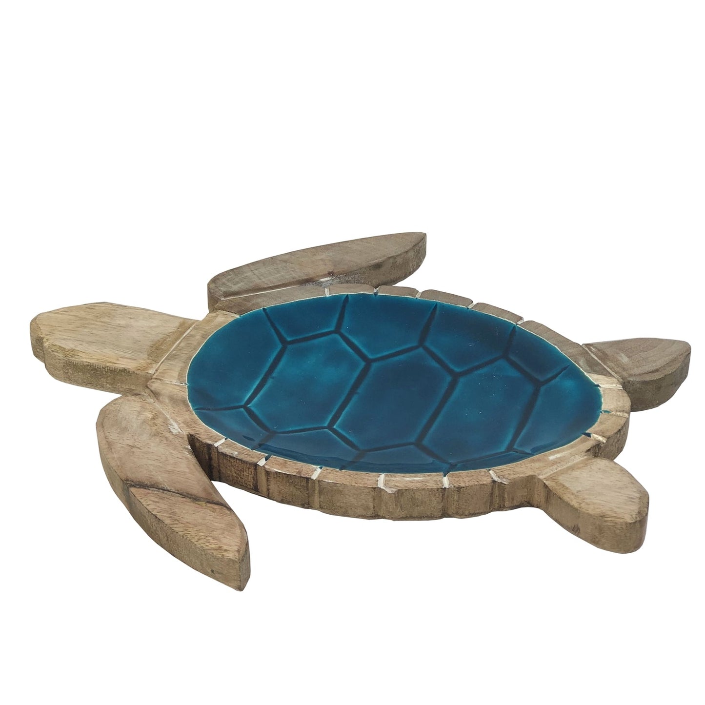 Carved Wood & Enamel Sea Turtle Bowl (B2CS)