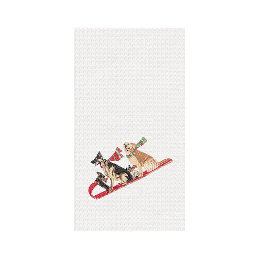 Dogs Sledding Christmas Waffle Weave Kitchen Towel 18x27 (CF)