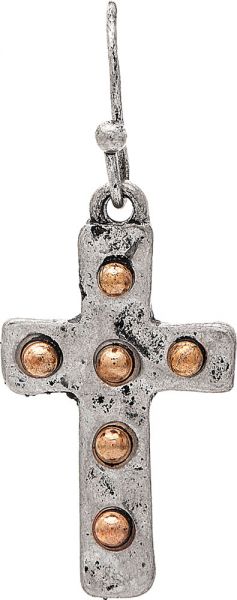 Two Tone Cross w/ Gold Dots Earrings (RJC)