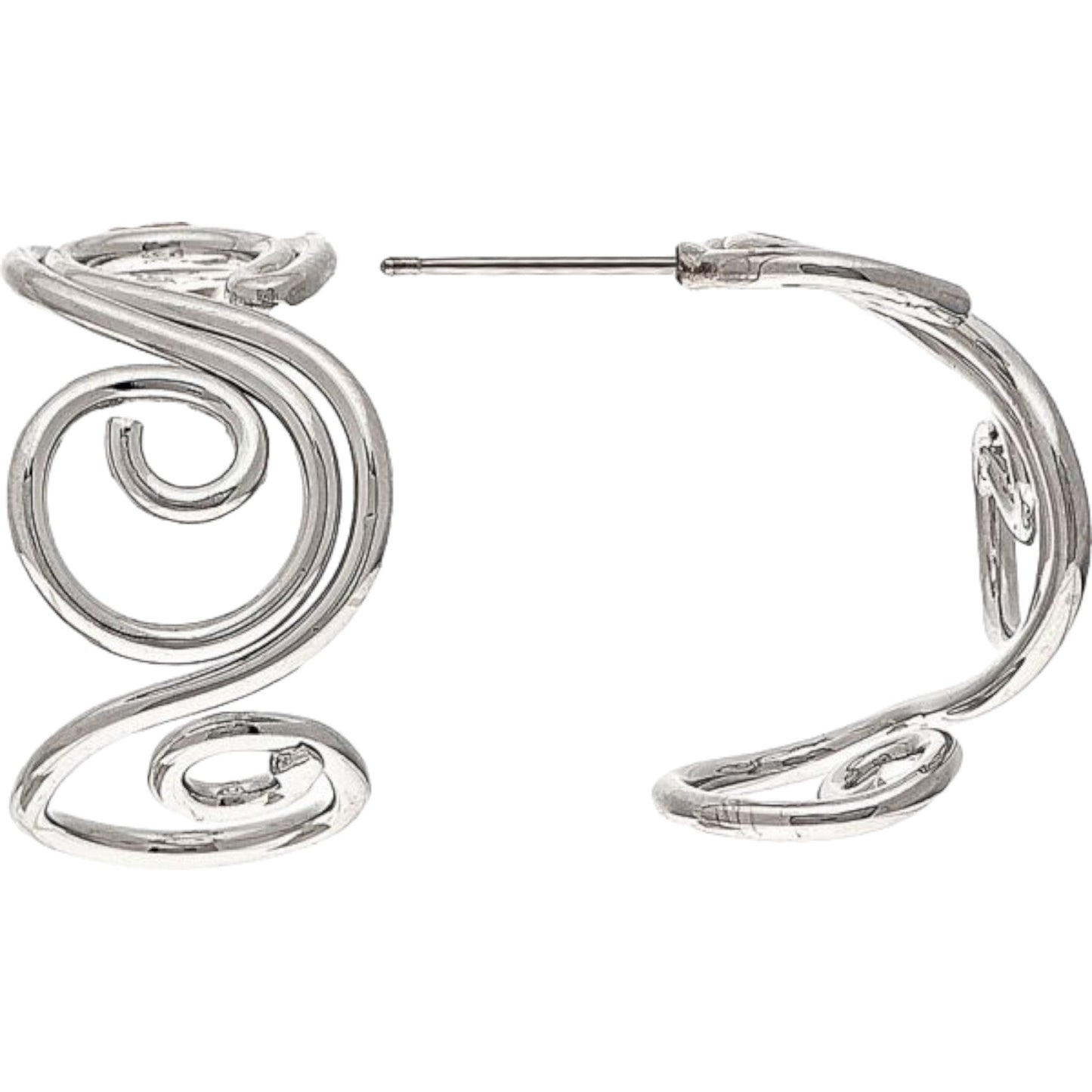 Silver Swirl Half Hoop Post Earrings (RJC)